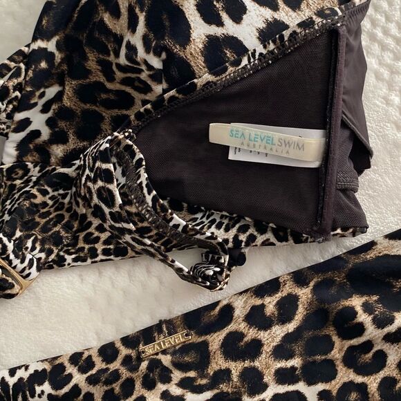 SEA LEVEL Bikini Leopard Print Australia Black Brown US Size 12 - Picture 10 of 13